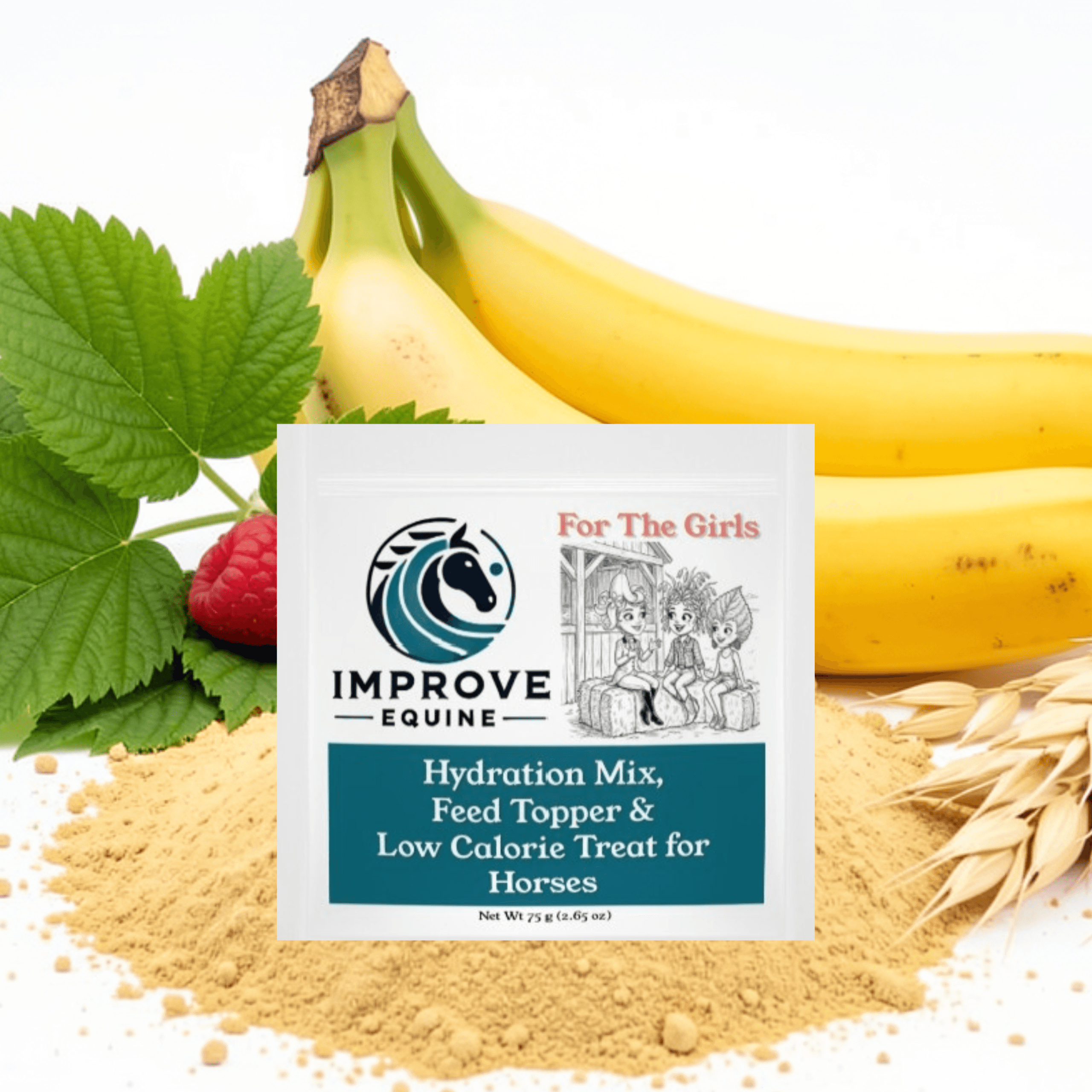 For The Girls banana and raspberry leaf horse hydration mix pouch