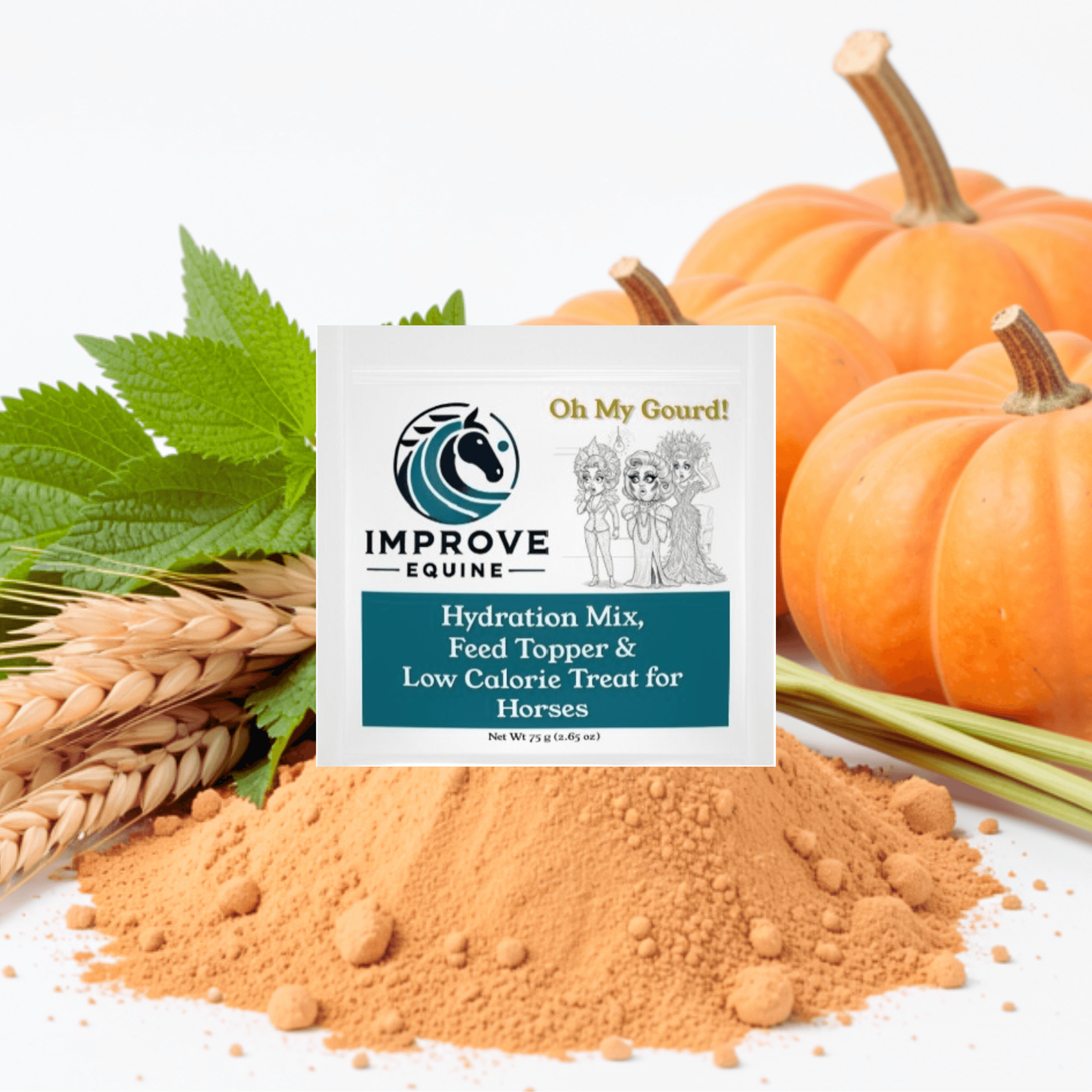 Oh My Gourd pumpkin and nettle leaf horse hydration mix pouch