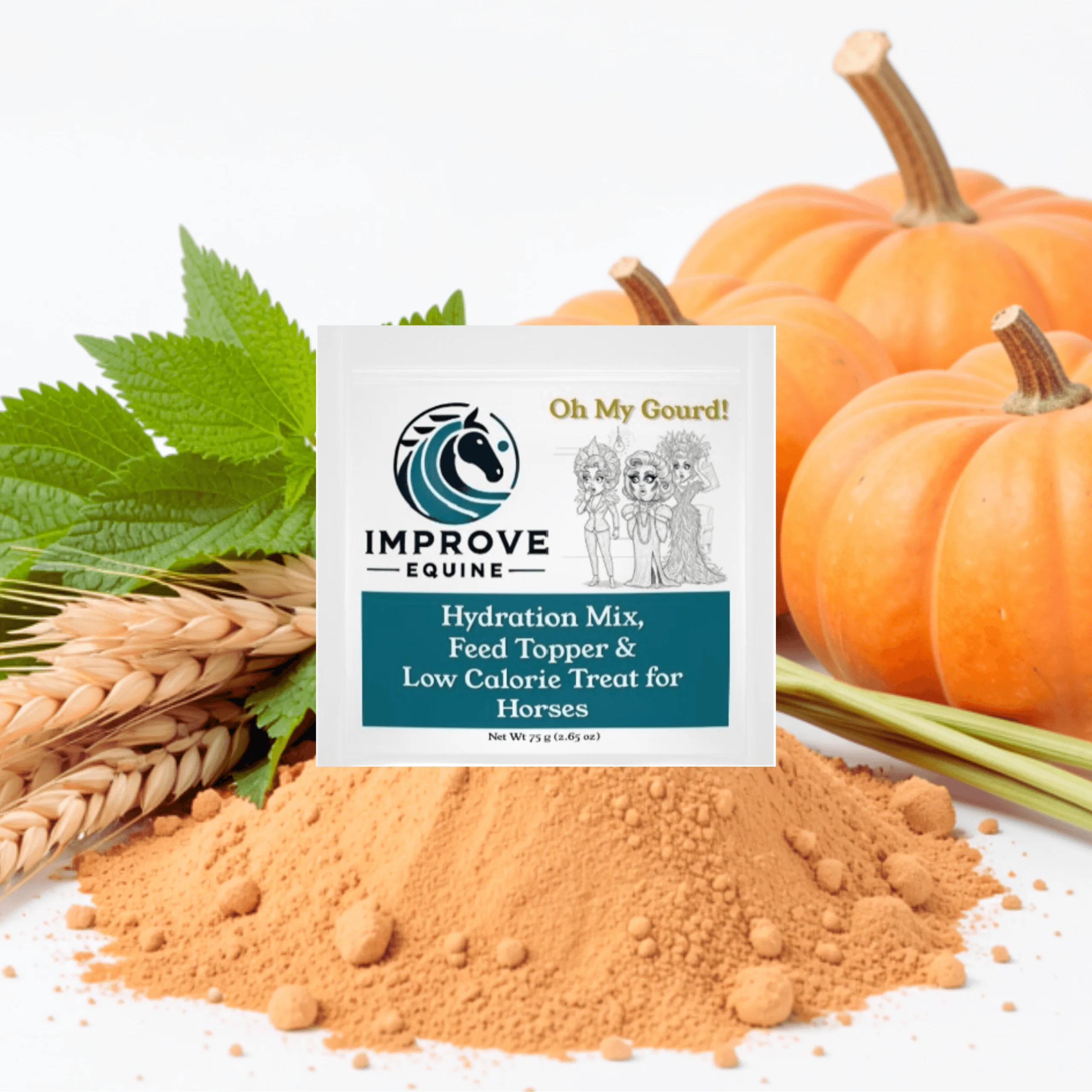 Oh My Gourd pumpkin and nettle leaf horse hydration mix pouch