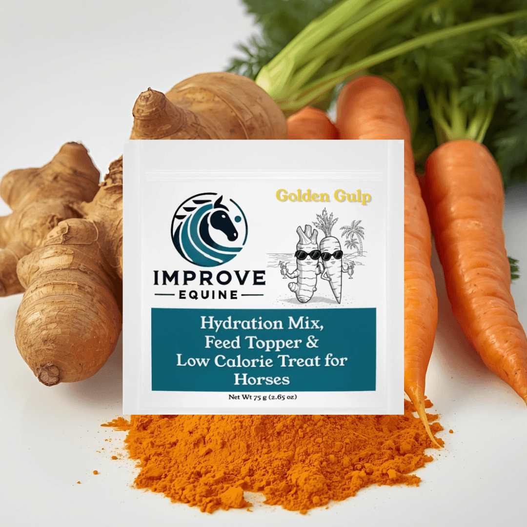Golden Gulp carrot and turmeric horse hydration mix pouch