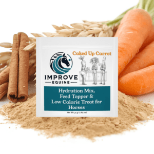 Caked Up Carrot horse hydration mix travel pouch — carrot and oat flour, low calorie horse treat and feed topper