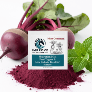 Mint Condition beetroot and peppermint horse hydration mix — strong-scent water flavoring and medication masker for picky horses