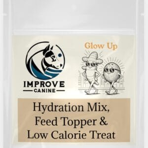 Improve Equine Glow Up for dogs front label, joint and coat support lick mat mix safe for the whole farmily