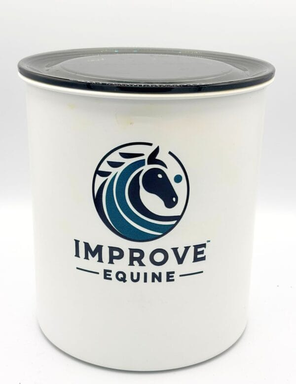 Improve Equine branded Airscape airtight canister for storing horse hydration mix and supplements